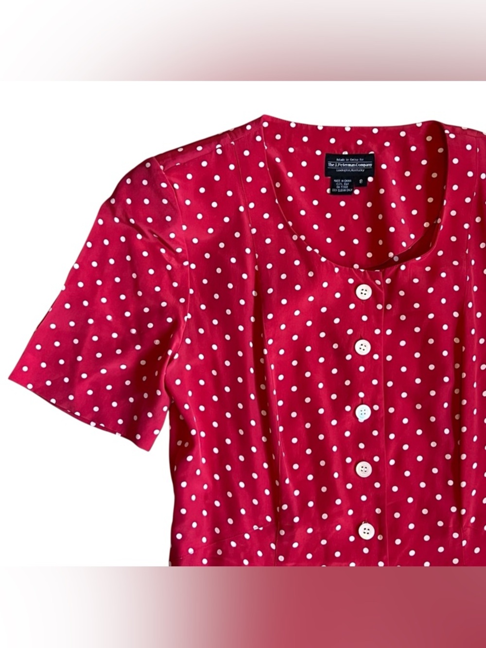 J. Peterman Sz 8 Red Polka Dot 100% Silk Button Front Fit & Flare Maxi Dress - Picture 5 of 14